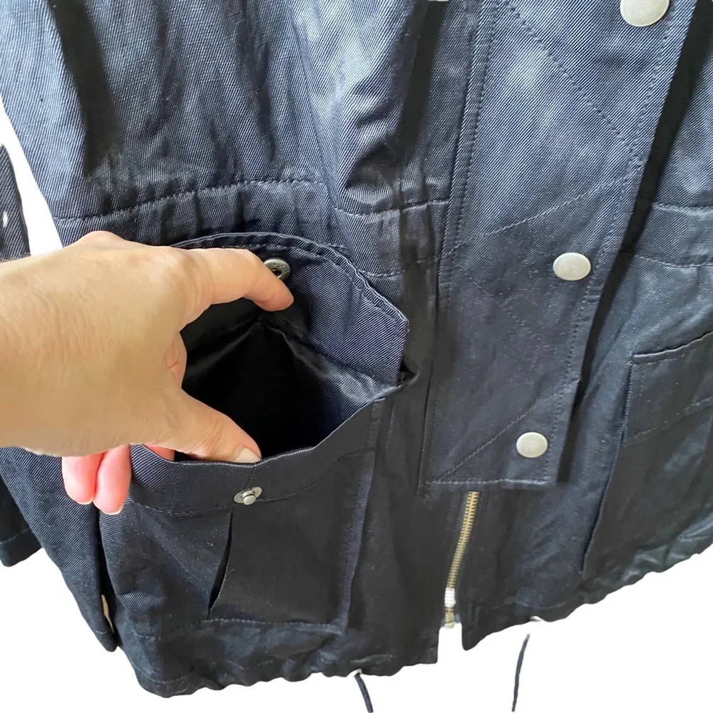 JOIE Silky Nylon Barker Utility Jacket Buttons Snaps Zippers Drawstring Small - Picture 14 of 15